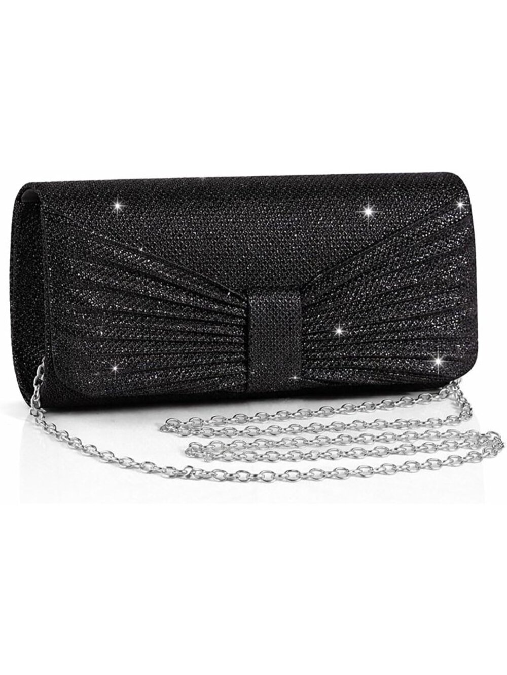 👜 Women's Black Wedding Bag Sparkling Party Handbag with Detachable Chain Purse